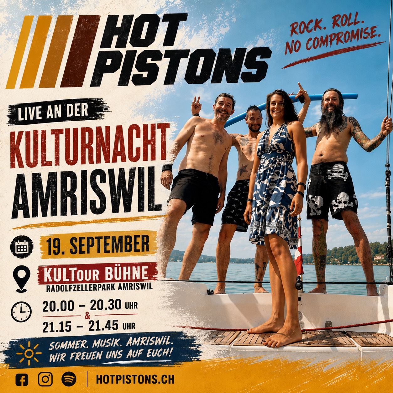 The Hot Pistons live an der Kulturnacht Amriswil – Samstag 19. September 2026, KULTour Bühne Radolfzellerpark, 20.00 & 21.15 Uhr